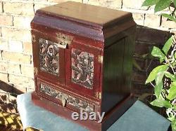 Large Chinese desk top cabinet with 2 doors 5 drawers 1 secret and a lid box