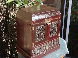 Large Chinese desk top cabinet with 2 doors 5 drawers 1 secret and a lid box