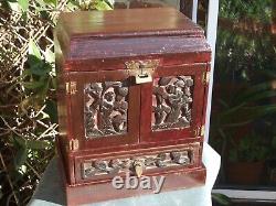 Large Chinese desk top cabinet with 2 doors 5 drawers 1 secret and a lid box