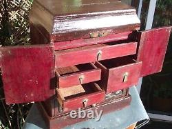 Large Chinese desk top cabinet with 2 doors 5 drawers 1 secret and a lid box