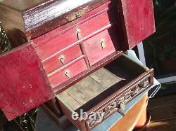 Large Chinese desk top cabinet with 2 doors 5 drawers 1 secret and a lid box