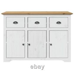 Large Classic Solid Pine Wood White Sideboard Storage Cabinet 3 Drawers Doors