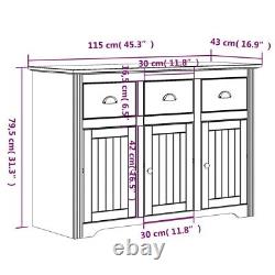 Large Classic Solid Pine Wood White Sideboard Storage Cabinet 3 Drawers Doors