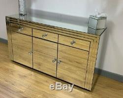 Large Clear Silver Mirrored Glass 3 Door 3 Drawer Cabinet Sideboard Cupboard