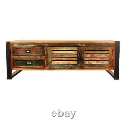 Large Coffee Table, 4 Doors 4 Drawers, Multicoloured Reclaimed Wood, Baumhaus