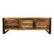 Large Coffee Table, 4 Doors 4 Drawers, Multicoloured Reclaimed Wood, Baumhaus