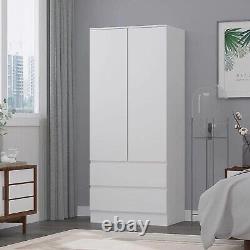 Large Combination Wardrobe 2 Drawer 2 Door Matt White White Melamine coating