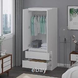 Large Combination Wardrobe 2 Drawer 2 Door Matt White White Melamine coating