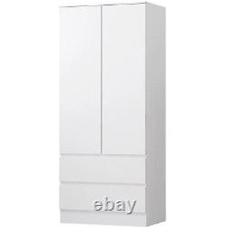 Large Combination Wardrobe 2 Drawer 2 Door Matt White White Melamine coating