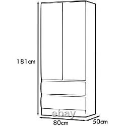 Large Combination Wardrobe 2 Drawer 2 Door Matt White White Melamine coating