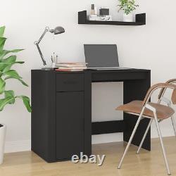 Large Computer Desk With Shelf Door Drawer Black Wooden Home Office Freestanding