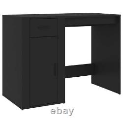 Large Computer Desk With Shelf Door Drawer Black Wooden Home Office Freestanding