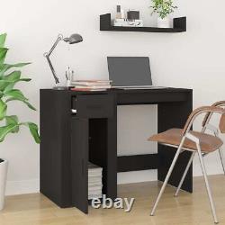 Large Computer Desk With Shelf Door Drawer Black Wooden Home Office Freestanding