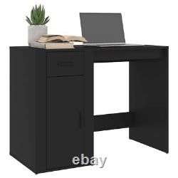 Large Computer Desk With Shelf Door Drawer Black Wooden Home Office Freestanding