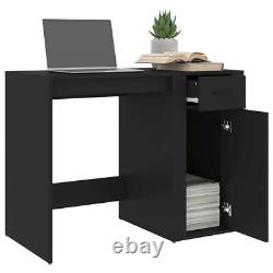 Large Computer Desk With Shelf Door Drawer Black Wooden Home Office Freestanding