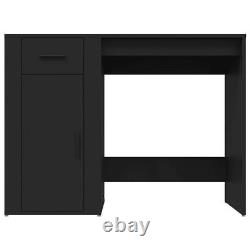 Large Computer Desk With Shelf Door Drawer Black Wooden Home Office Freestanding