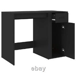 Large Computer Desk With Shelf Door Drawer Black Wooden Home Office Freestanding