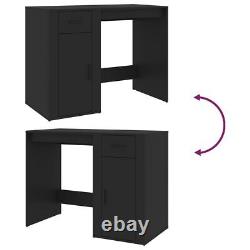 Large Computer Desk With Shelf Door Drawer Black Wooden Home Office Freestanding