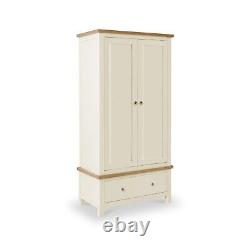 Large Cream Double Wardrobe w Drawer Painted Solid Wood Bedroom Storage Farrow