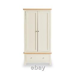 Large Cream Double Wardrobe w Drawer Painted Solid Wood Bedroom Storage Farrow