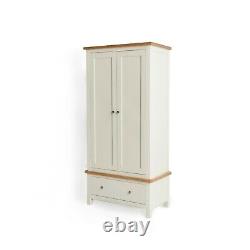 Large Cream Double Wardrobe w Drawer Painted Solid Wood Bedroom Storage Farrow