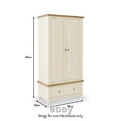 Large Cream Double Wardrobe w Drawer Painted Solid Wood Bedroom Storage Farrow