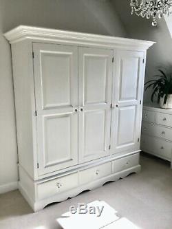 Large Cream / Ivory F&b Painted Pine Wardrobe, 3 Doors, Drawers, Crystal Knobs