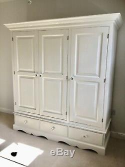 Large Cream / Ivory F&b Painted Pine Wardrobe, 3 Doors, Drawers, Crystal Knobs