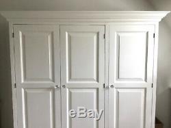 Large Cream / Ivory F&b Painted Pine Wardrobe, 3 Doors, Drawers, Crystal Knobs