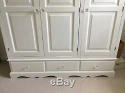 Large Cream / Ivory F&b Painted Pine Wardrobe, 3 Doors, Drawers, Crystal Knobs