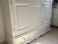 Large Cream / Ivory F&b Painted Pine Wardrobe, 3 Doors, Drawers, Crystal Knobs