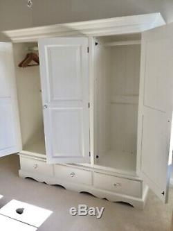 Large Cream / Ivory F&b Painted Pine Wardrobe, 3 Doors, Drawers, Crystal Knobs