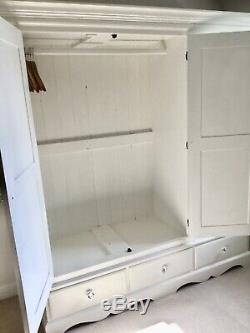 Large Cream / Ivory F&b Painted Pine Wardrobe, 3 Doors, Drawers, Crystal Knobs