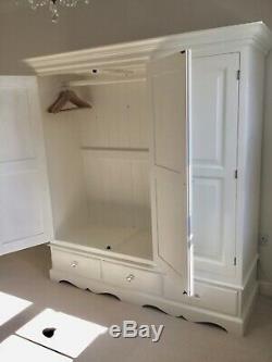 Large Cream / Ivory F&b Painted Pine Wardrobe, 3 Doors, Drawers, Crystal Knobs