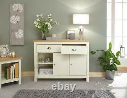 Large Cream Sideboard Storage Unit 2 Drawer 3 Door Metal Handles Oak Finish Top