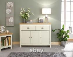 Large Cream Sideboard Storage Unit 2 Drawer 3 Door Metal Handles Oak Finish Top
