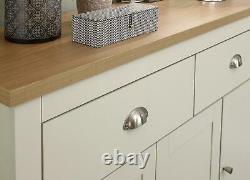 Large Cream Sideboard Storage Unit 2 Drawer 3 Door Metal Handles Oak Finish Top