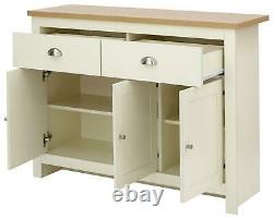 Large Cream Sideboard Storage Unit 2 Drawer 3 Door Oak Finish Top Seconds