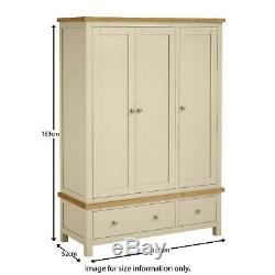 Large Cream Triple Wardrobe 3 Doors 2 Drawers Painted Solid Wood Storage Farrow