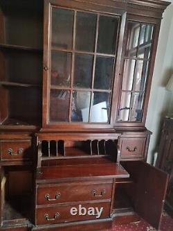 Large Dark Wood Display Cabinet With Drop-down Bureau (Desk) Section