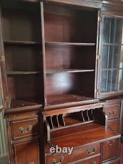 Large Dark Wood Display Cabinet With Drop-down Bureau (Desk) Section