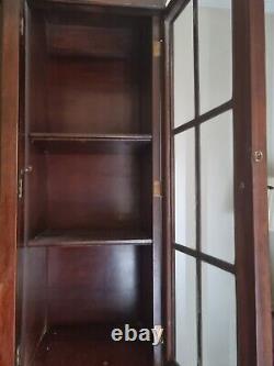 Large Dark Wood Display Cabinet With Drop-down Bureau (Desk) Section