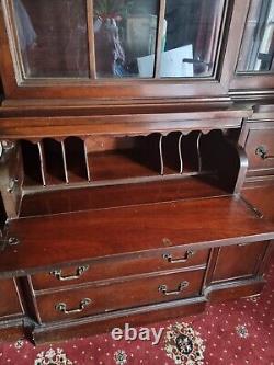 Large Dark Wood Display Cabinet With Drop-down Bureau (Desk) Section