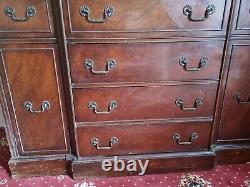 Large Dark Wood Display Cabinet With Drop-down Bureau (Desk) Section