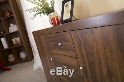 Large Dark Wooden Sideboard Acacia Effect 3 Drawer 2 Door Cupboard Cabinet