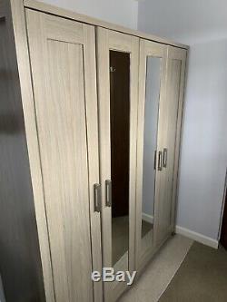 Large Double Wardrobe 2 Mirrored Doors Matching 3 Drawer Chest In grey marl Used