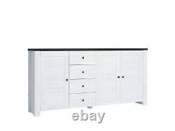 Large Dresser Sideboard 203cm 3 Door 4 Drawer Cabinet Scandi White Antwerpen