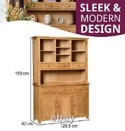 Large Dresser, Sideboard with Top, Display Cabinet, Solid Oak Wood Wide Cupboard