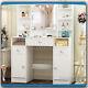 Large Dressing Table With 5 Drawers Mirror &Push-To-Open Door Vanity Makeup Desk