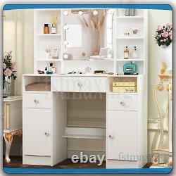 Large Dressing Table With 5 Drawers Mirror &Push-To-Open Door Vanity Makeup Desk